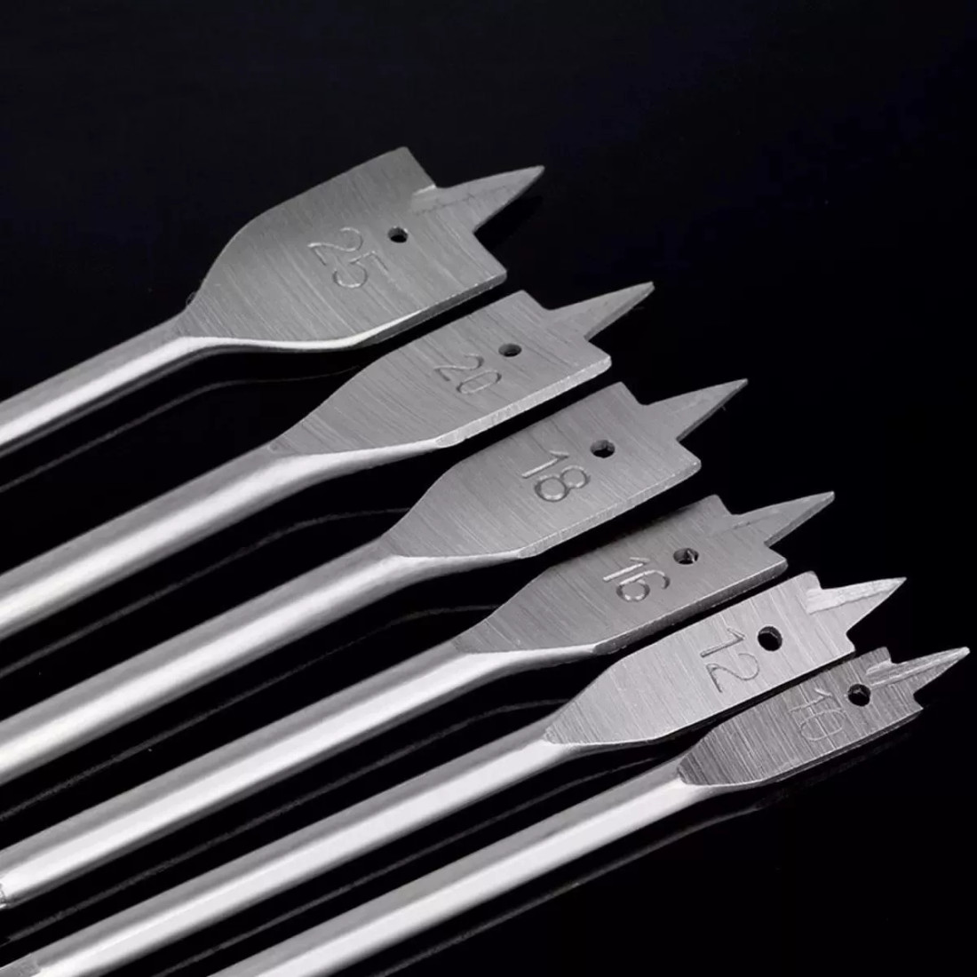 Jogo 6 Brocas Chatas para Madeira Aço C45 Tamanhos Variados Alta Durabilidade