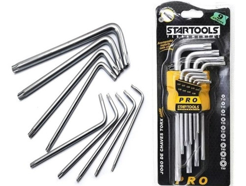 Kit 9 Chaves Torx com Furo Guia T10 a T50 Cromo Vanadium Alta Precisão Profissional