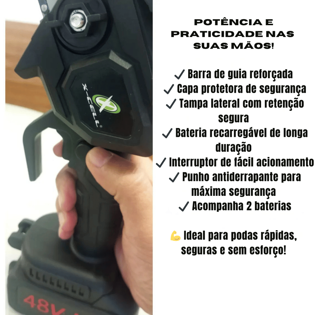 Motosserra Elétrica Portátil Sem Fio 8" + 2 Baterias 48V