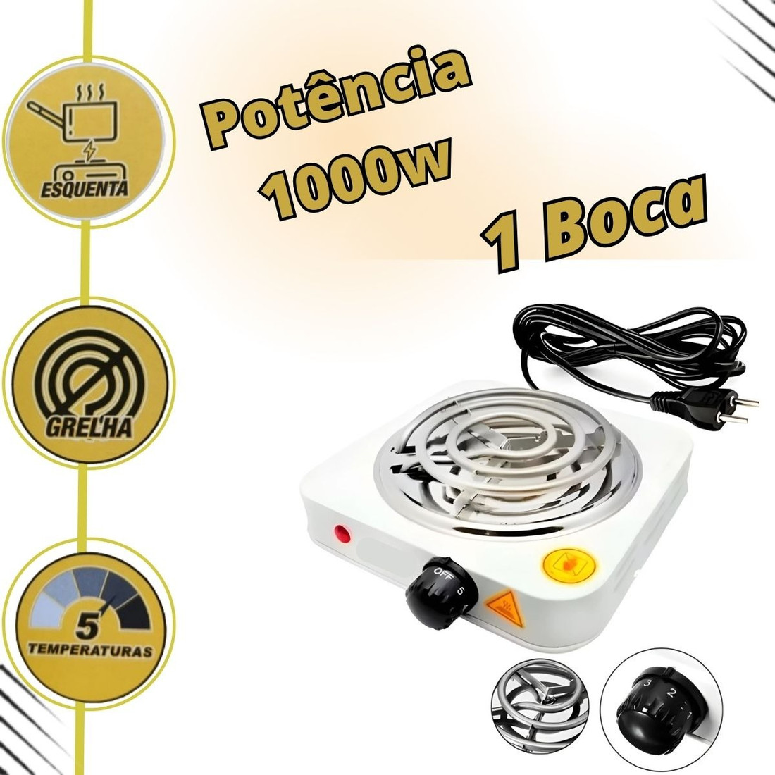 Fogareiro Elétrico Portátil Fogão 1 ou 2 Bocas Cozinha Camping Mesa Compacto Viagem Trailer Emergência