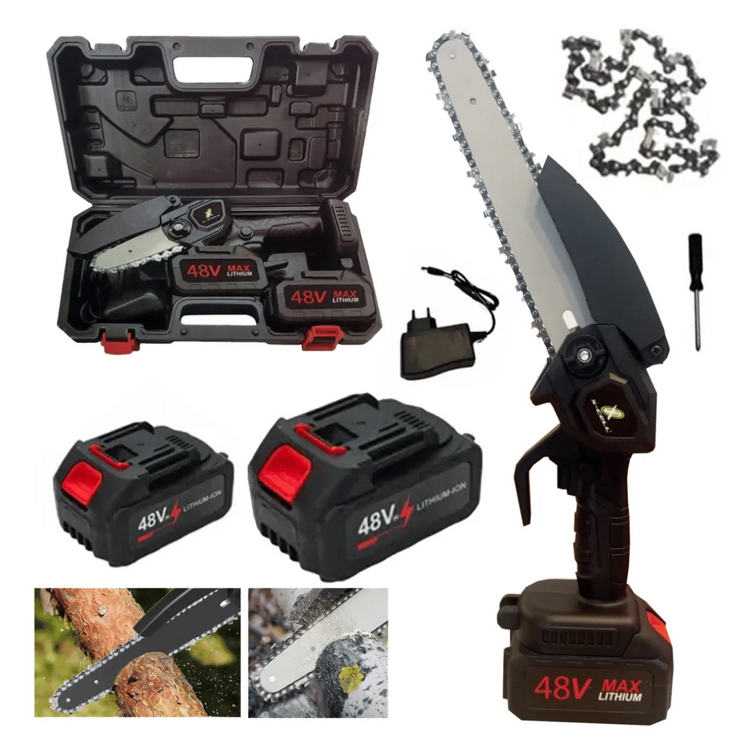 Motosserra Elétrica Portátil Sem Fio 8" + 2 Baterias 48V