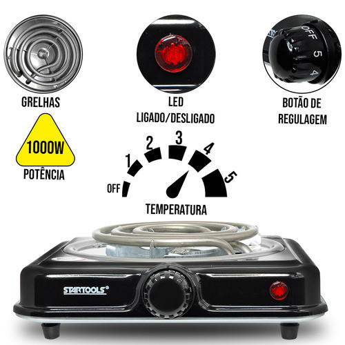 Fogareiro Elétrico Portátil Fogão 1 ou 2 Bocas Cozinha Camping Mesa Compacto Viagem Trailer Emergência