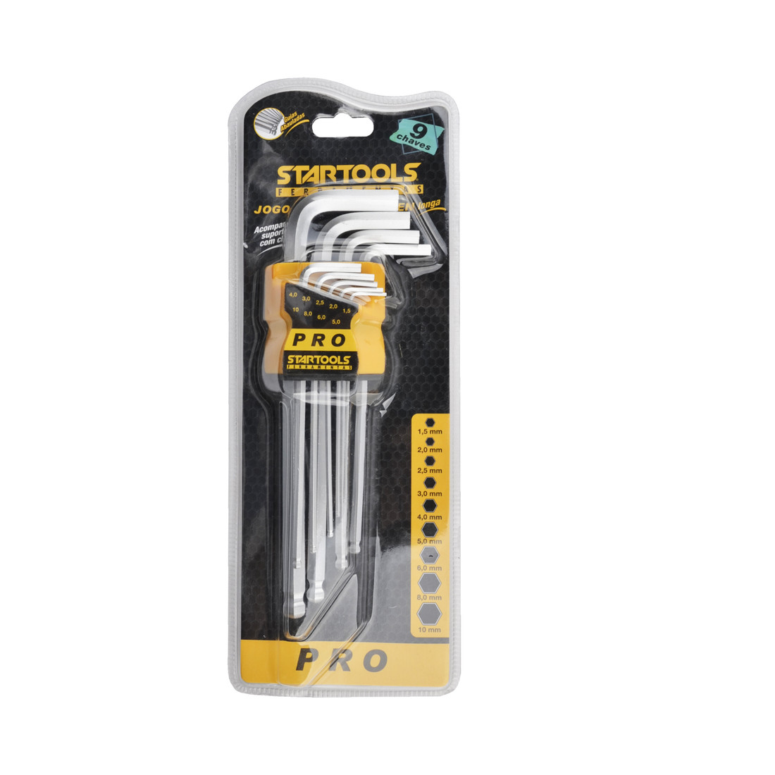 Kit 9 Chaves Allen Cromo Vanadium 1,5mm a 10mm Cabo Emborrachado Alta Durabilidade