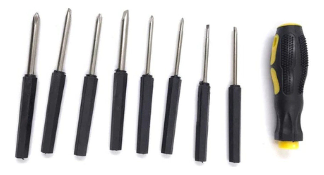 Kit 9 Chaves Fenda e Phillips Cabo Emborrachado Pontas Intercambiáveis