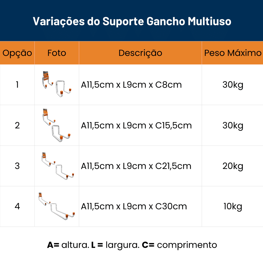 Suporte Gancho Multiuso Branco de Aço para Parede