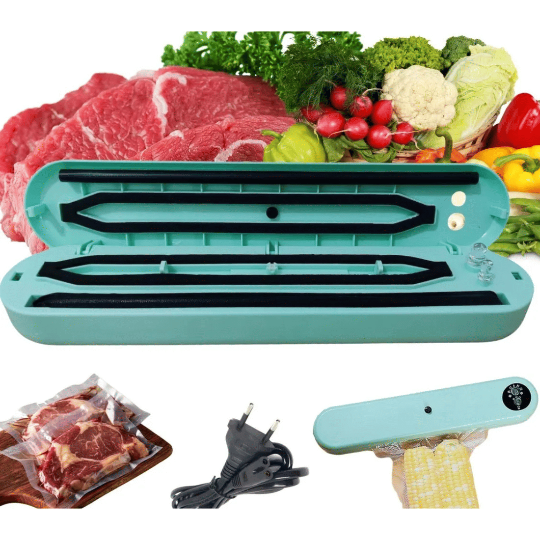 Máquina Seladora a Vácuo Alimentos 110W Bivolt + 10 Sacos Brinde