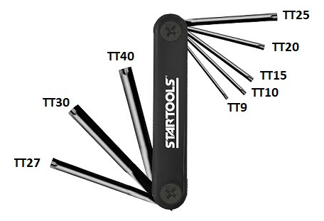 Jogo Chaves Torx Tipo Canivete 8 Peças T9 a T40 Aço Carbono