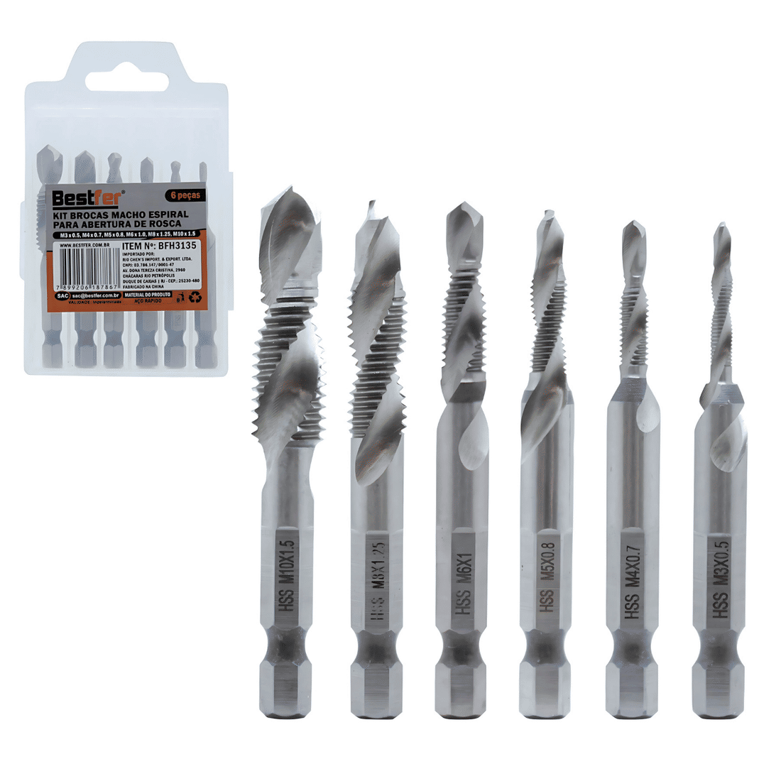 KIT DE BROCA MACHO ESPIRAL PARA ABERTURA DE ROSCA 6PCS KIT DE BROCA MACHO ESPIRAL PARA ABERTURA DE ROSCA 6PCS