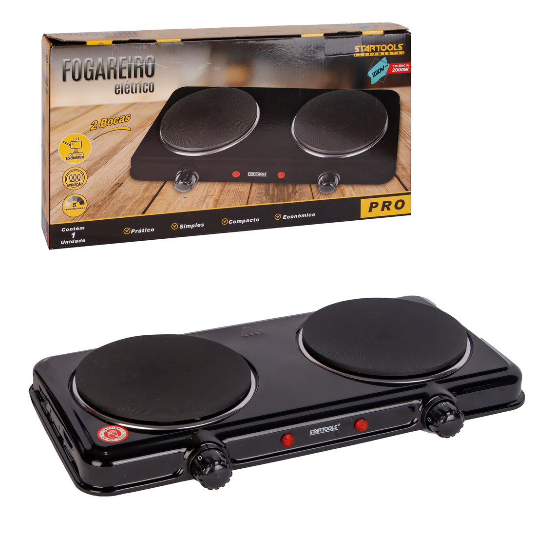 Fogareiro Elétrico Chapa Portátil Cozinha Camping Mesa Compacto Fogão Trailer Viagem