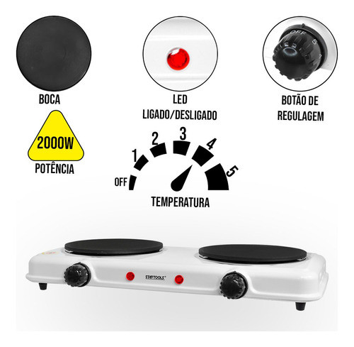 Fogareiro Elétrico Chapa Portátil Cozinha Camping Mesa Compacto Fogão Trailer Viagem