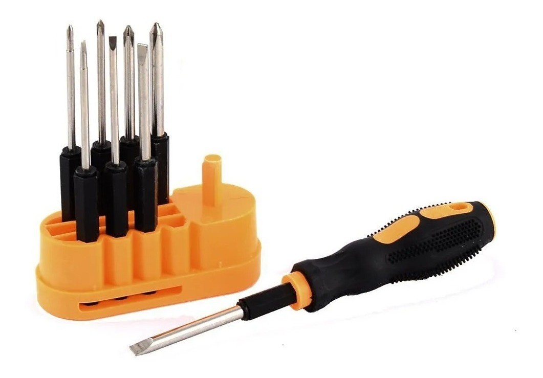 Kit 9 Chaves Fenda e Phillips Cabo Emborrachado Pontas Intercambiáveis