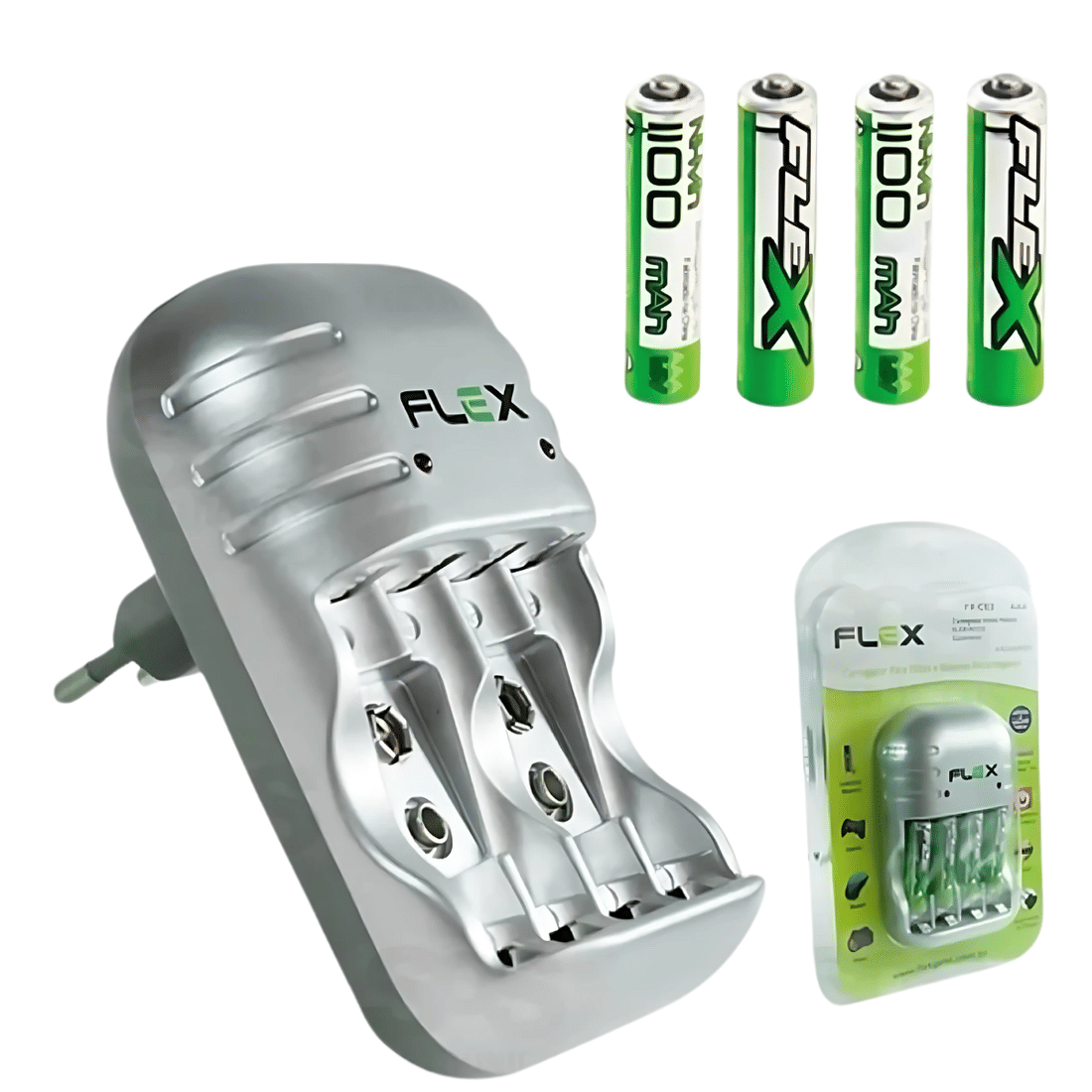 Carregador de Pilhas AAA Bateria Portátil 1100mah + 4 Pilhas Recarregáveis