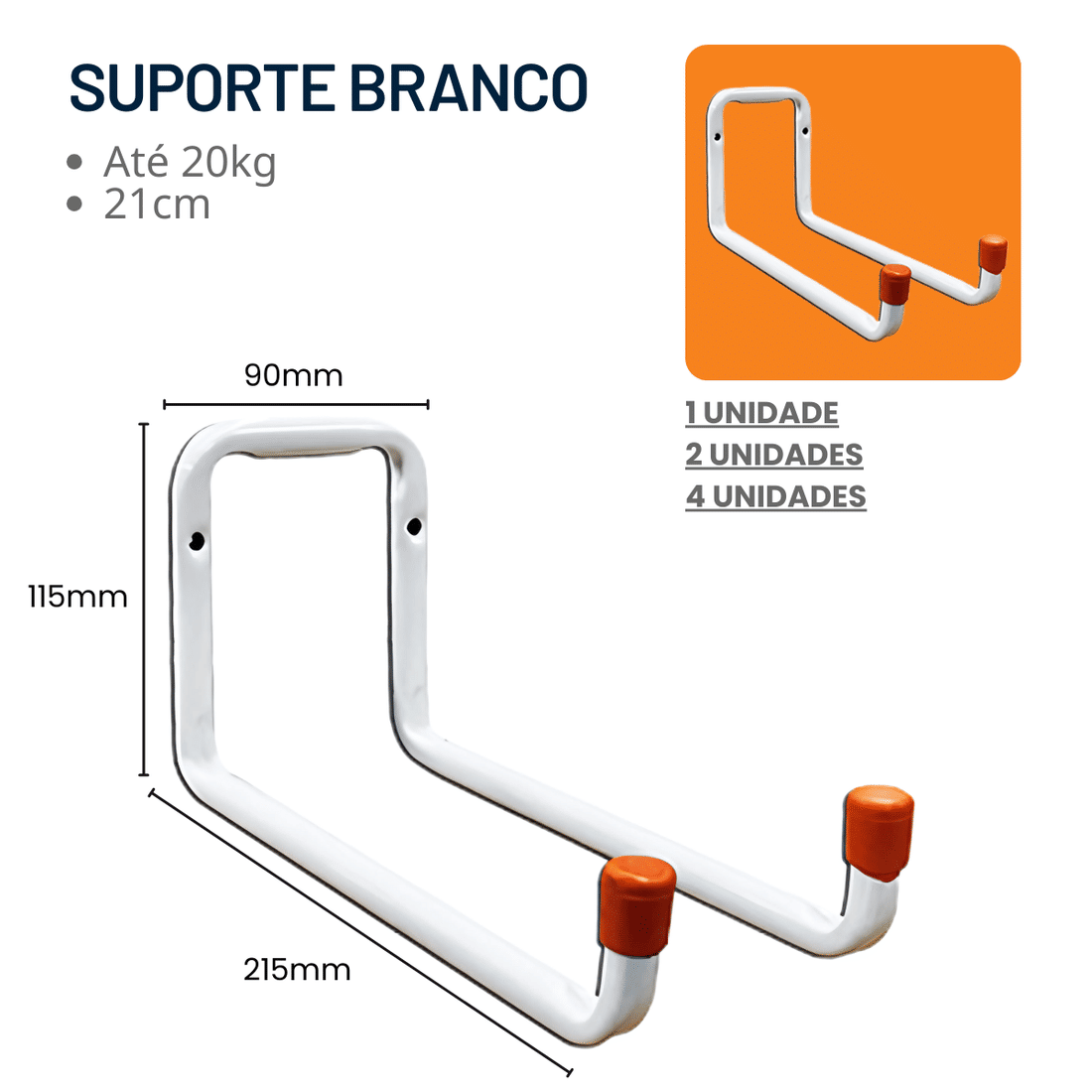 Suporte Gancho Multiuso Branco de Aço para Parede
