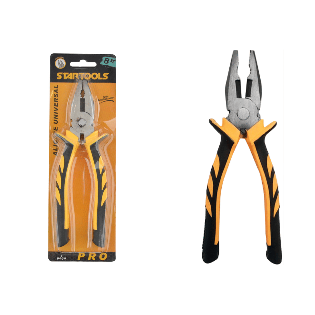 Alicate Universal 8" Aço Carbono Cabo Emborrachado Amarelo/Preto