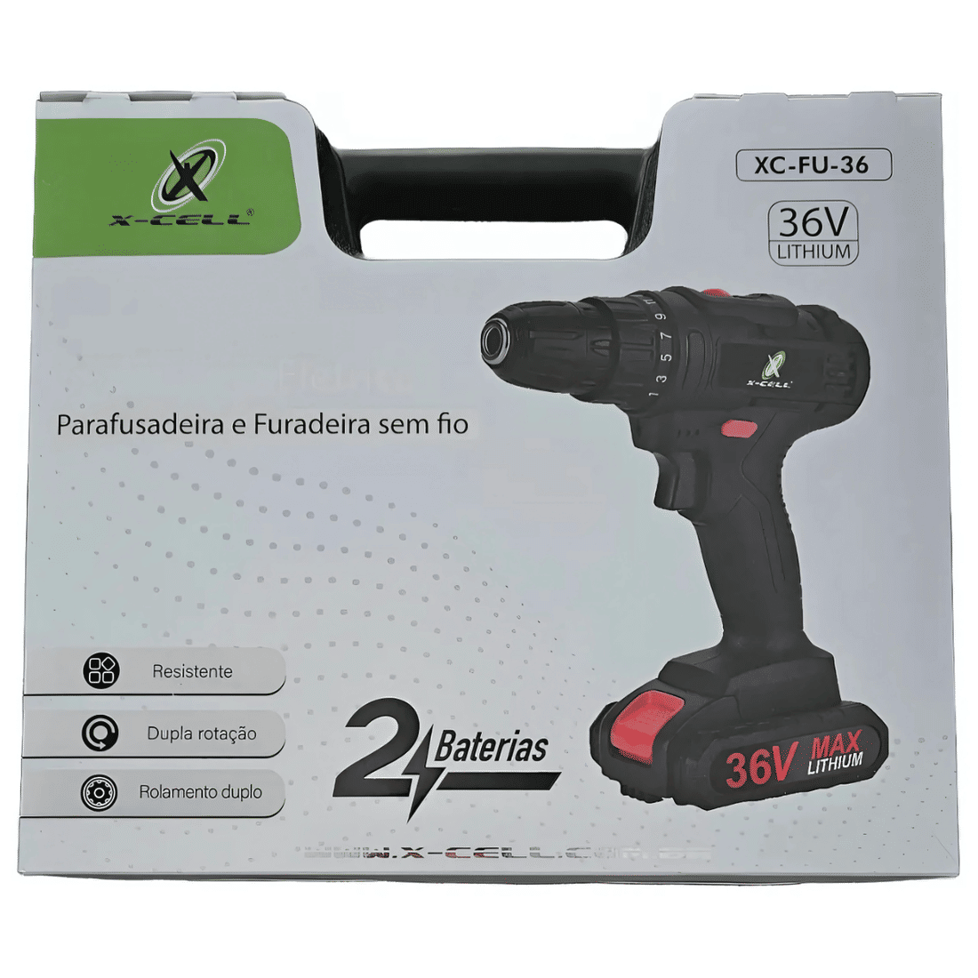 Parafusadeira Furadeira Sem Fio Potênte + 2 Baterias 36v + Acessórios Bivolt