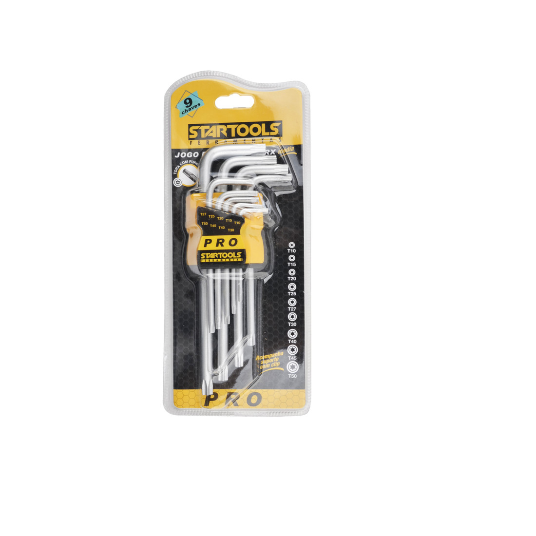 Kit 9 Chaves Torx com Furo Guia T10 a T50 Cromo Vanadium Alta Precisão Profissional