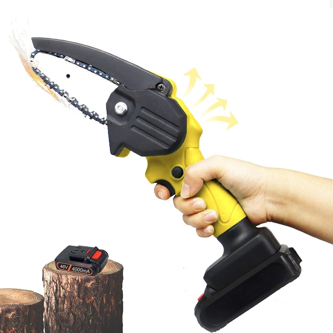 Mini Motosserra Elétrica 6" Bateria 21V Portátil Poda Galhos Jardim