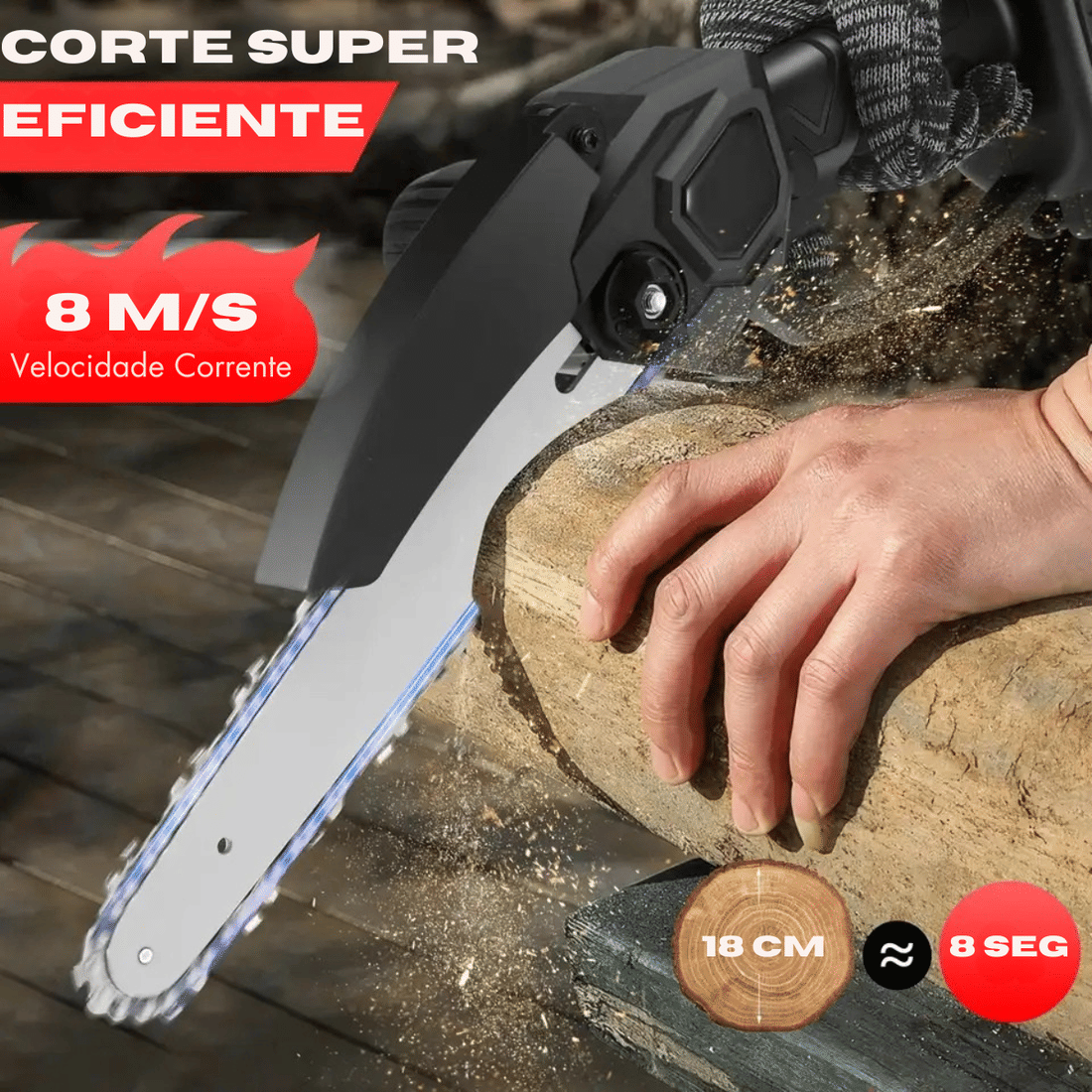 Motosserra Elétrica Portátil Sem Fio 8" + 2 Baterias 48V