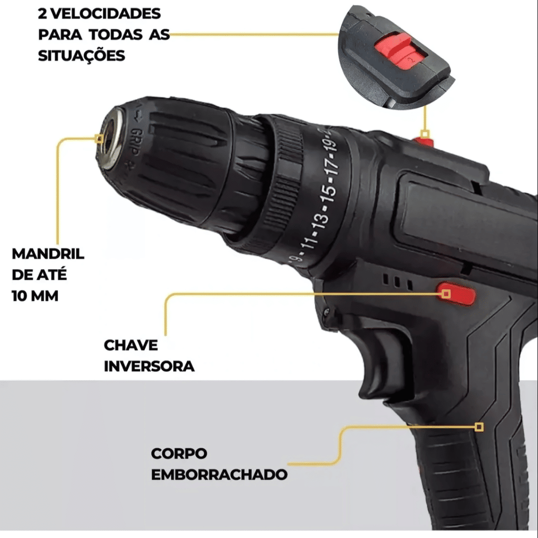 Parafusadeira Furadeira Sem Fio Potênte + 2 Baterias 36v + Acessórios Bivolt