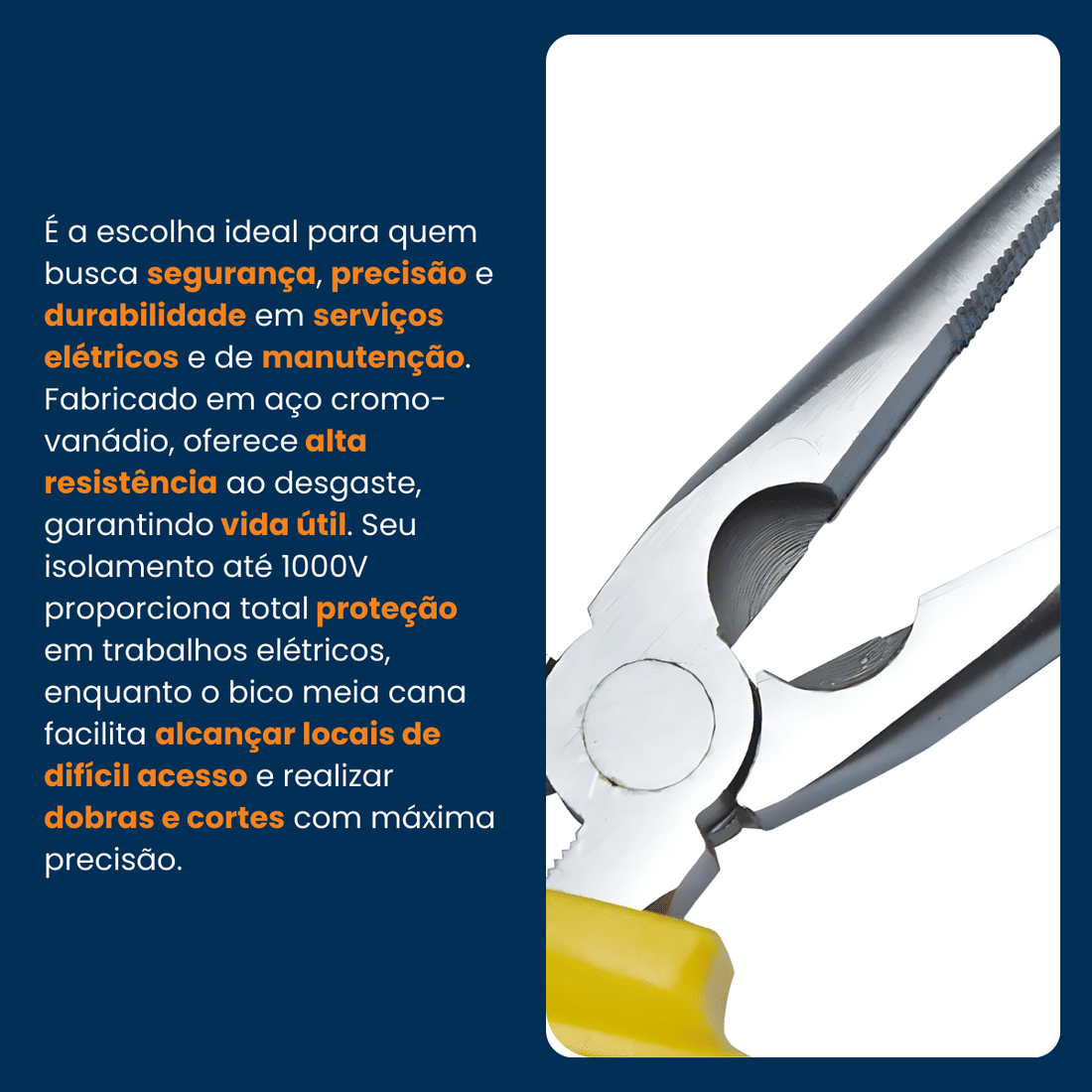 Alicate Bico Meia Cana 6" CRV Isolado 1000V Profissional Corte Preciso