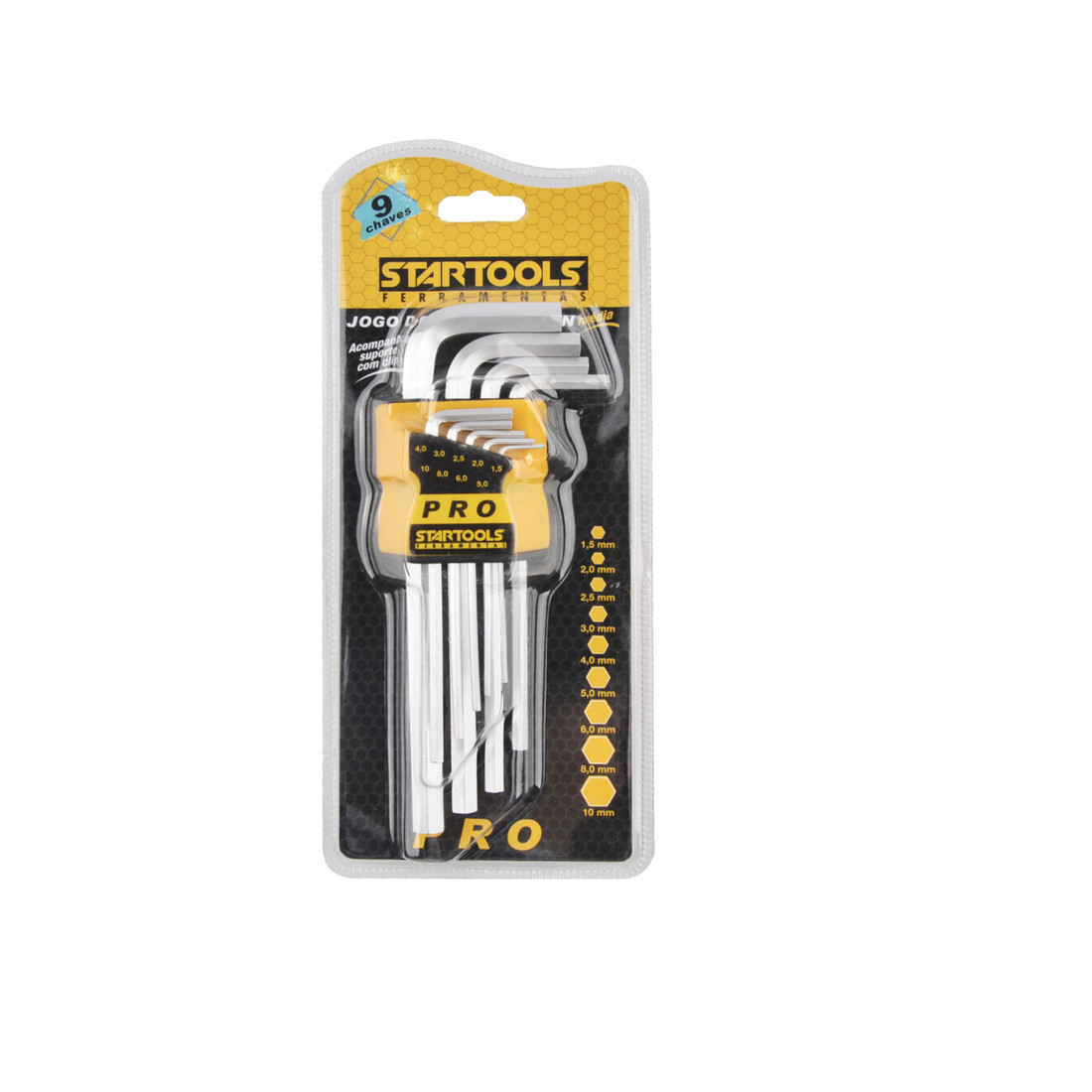 Kit 9 Chaves Allen Cromo Vanadium 1,5mm a 10mm Cabo Emborrachado Alta Durabilidade