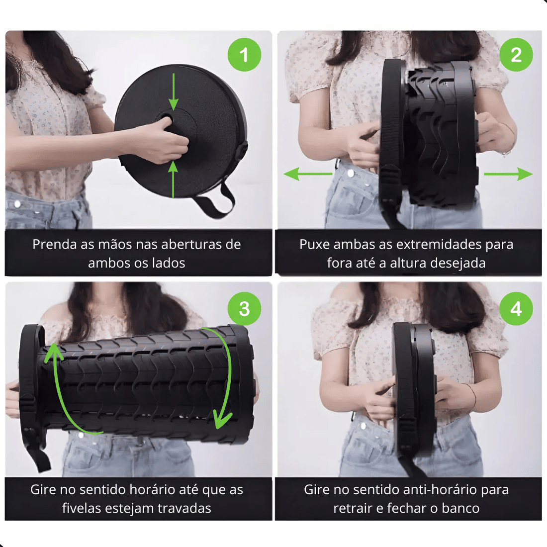 Banqueta Retrátil Banco Portátil com Alça Multiuso Leve Preto