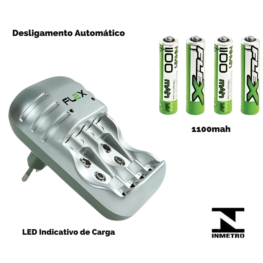 Carregador de Pilhas AAA Bateria Portátil 1100mah + 4 Pilhas Recarregáveis