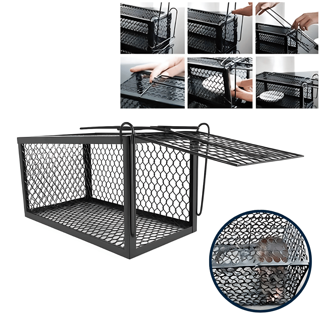 RATOEIRA TIPO GAIOLA 11.2X11.2X23CM - PRETA