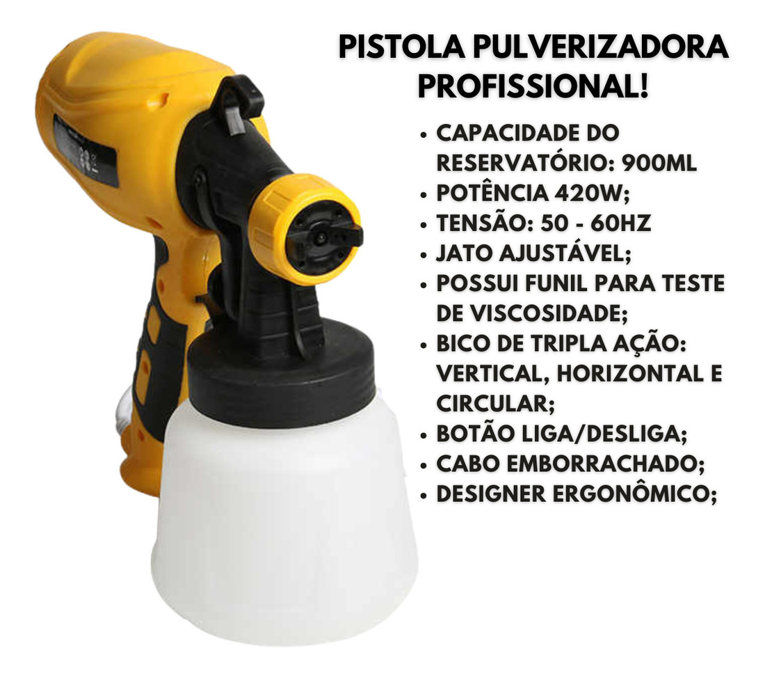 Pistola Pulverizadora de Tinta Elétrica Compressor Embutido 650W Portátil para Pintura