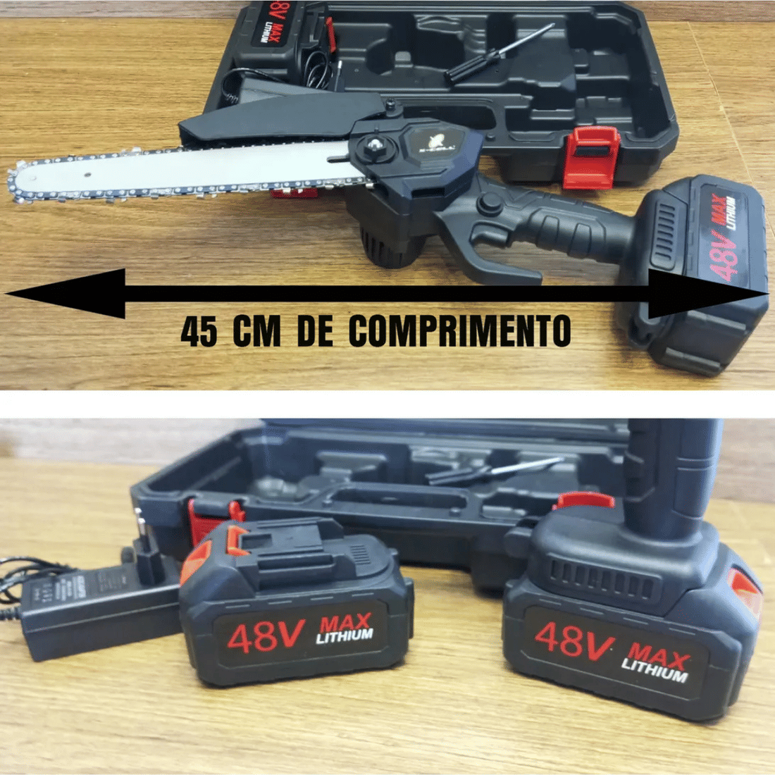 Motosserra Elétrica Portátil Sem Fio 8" + 2 Baterias 48V