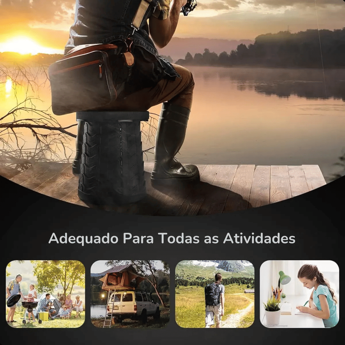 Banqueta Retrátil Banco Portátil com Alça Multiuso Leve Preto