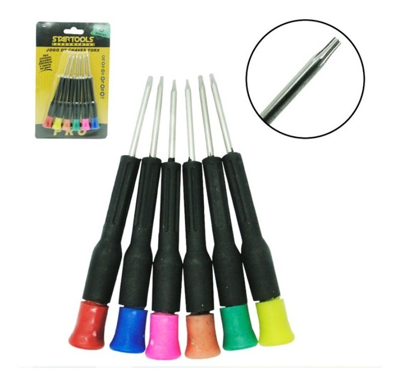 Kit 6 Chaves Torx T5 a T10 Precisão Eletronica Cabo Emborrachado