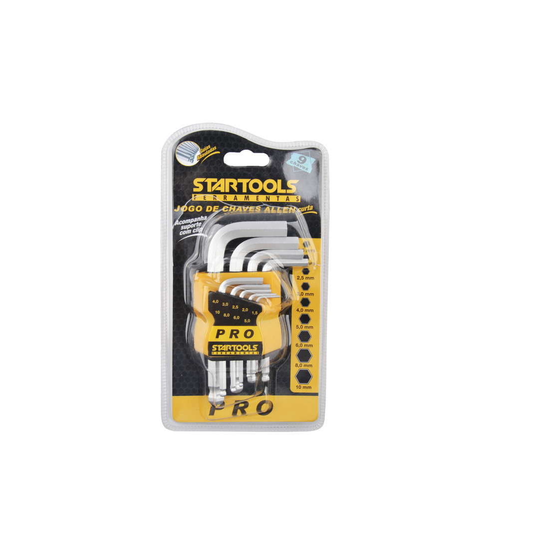 Kit 9 Chaves Allen Cromo Vanadium 1,5mm a 10mm Cabo Emborrachado Alta Durabilidade