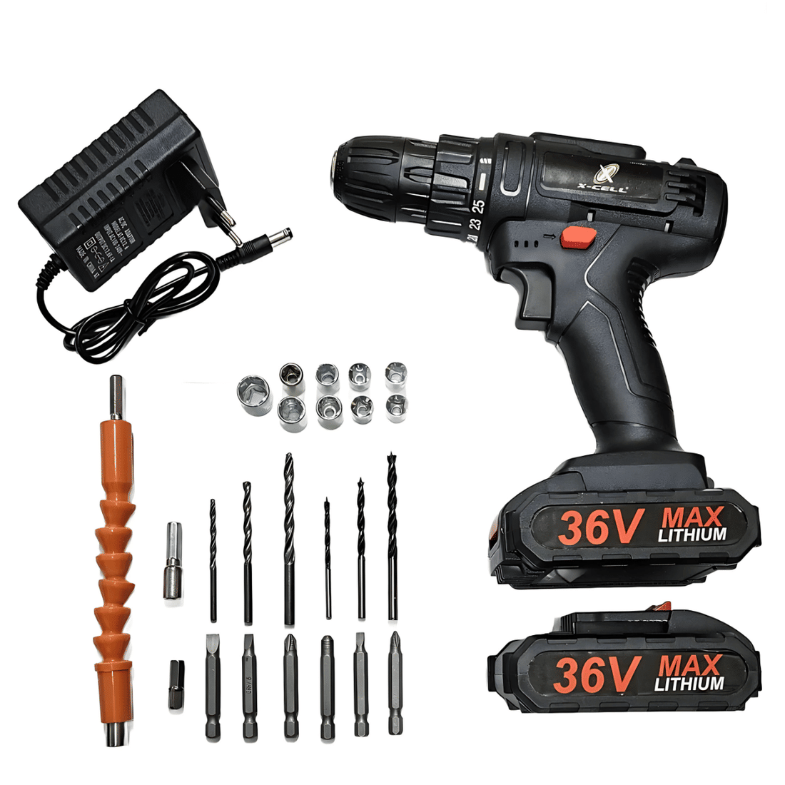 Parafusadeira Furadeira Sem Fio Potênte + 2 Baterias 36v + Acessórios Bivolt