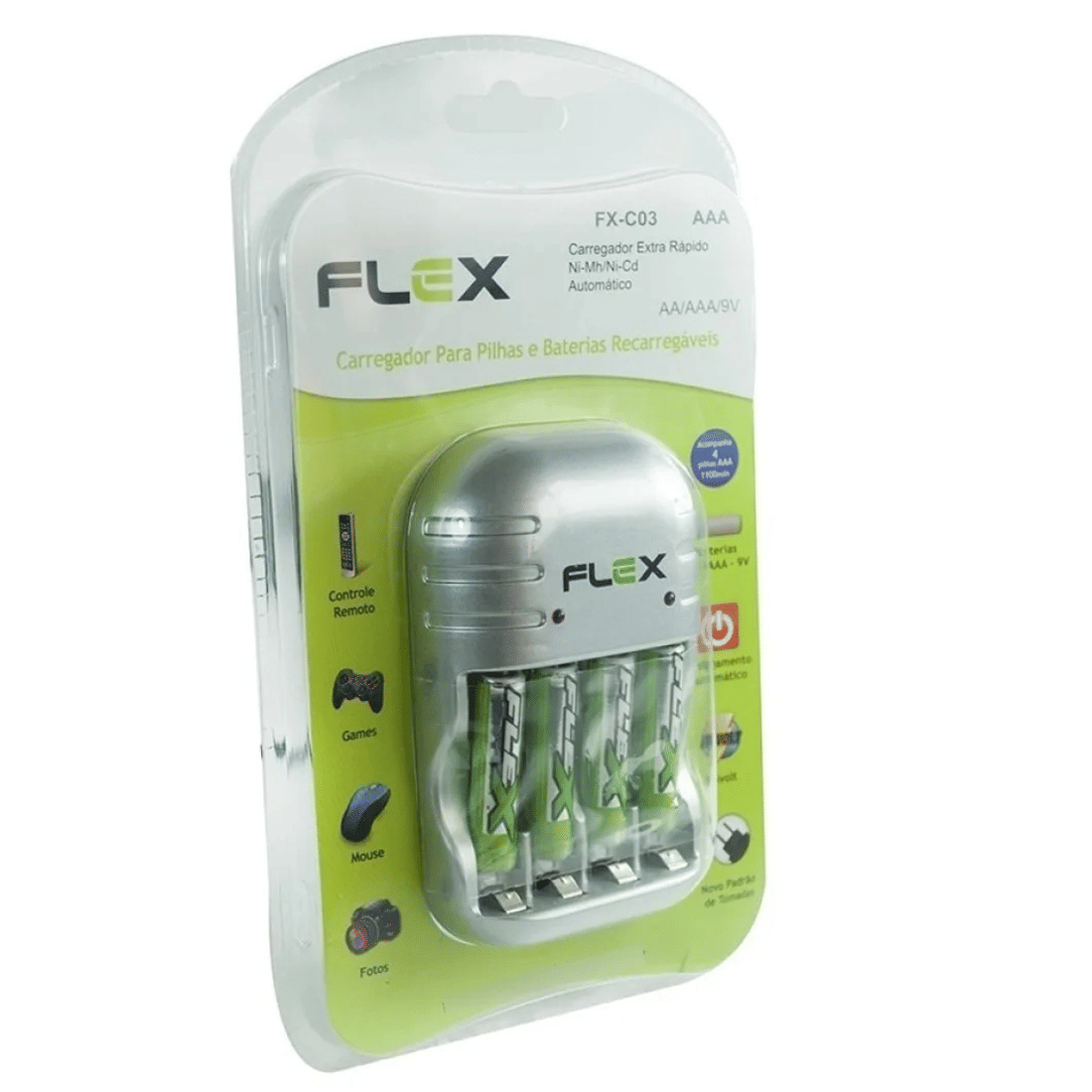 Carregador de Pilhas AAA Bateria Portátil 1100mah + 4 Pilhas Recarregáveis