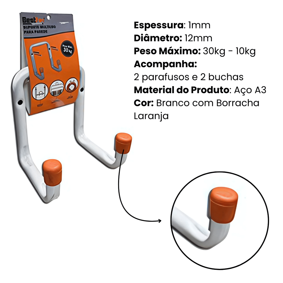 Suporte Gancho Multiuso Branco de Aço para Parede