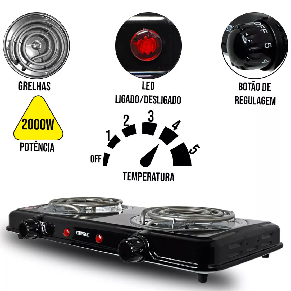 Fogareiro Elétrico Portátil Fogão 1 ou 2 Bocas Cozinha Camping Mesa Compacto Viagem Trailer Emergência