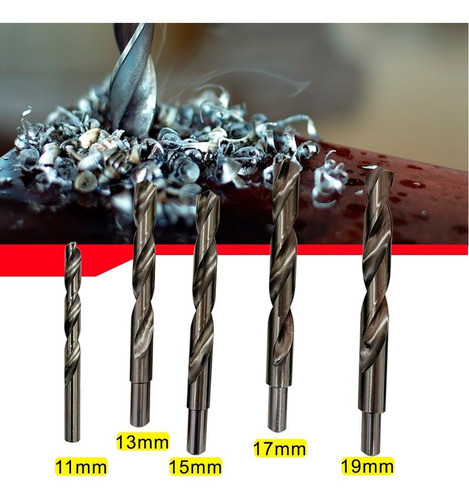 Kit 5 Broca Aço Rápido 11+ 13+ 15+ 17+ 19mm Haste Rebaixada HSS Din338 Kit 5 Broca Aço Rápido 11+ 13+ 15+ 17+ 19mm Haste Rebaixada HSS Din338