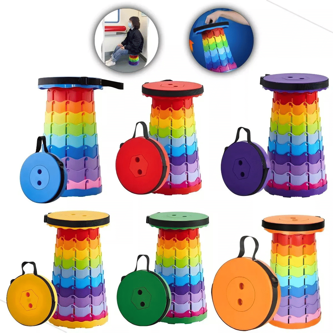 Banqueta Retrátil Banco Portátil com Alça Multiuso Leve Colorido