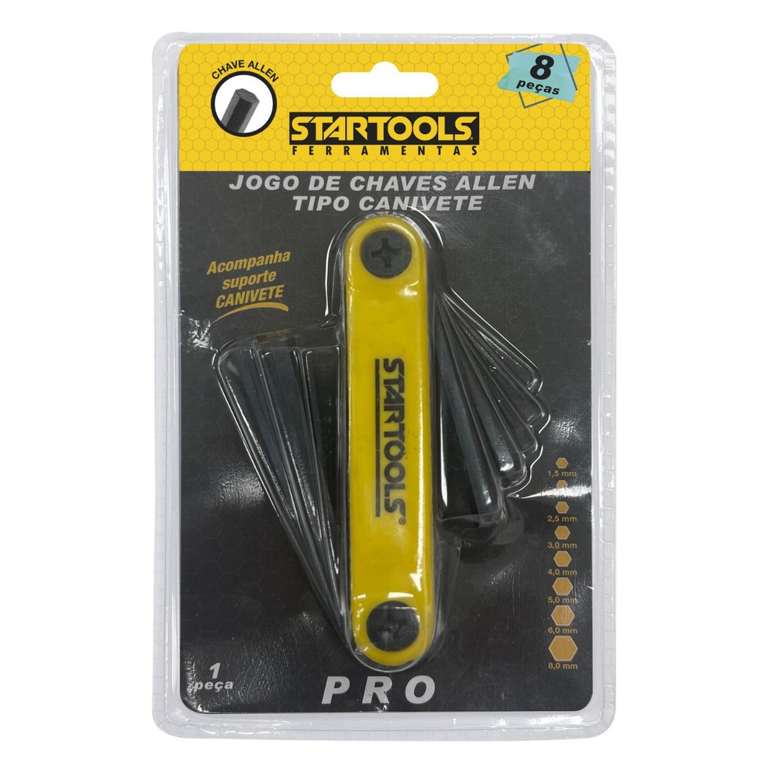 Jogo Chaves Allen Tipo Canivete 8 Peças 1,5 a 8mm Aço Carbono