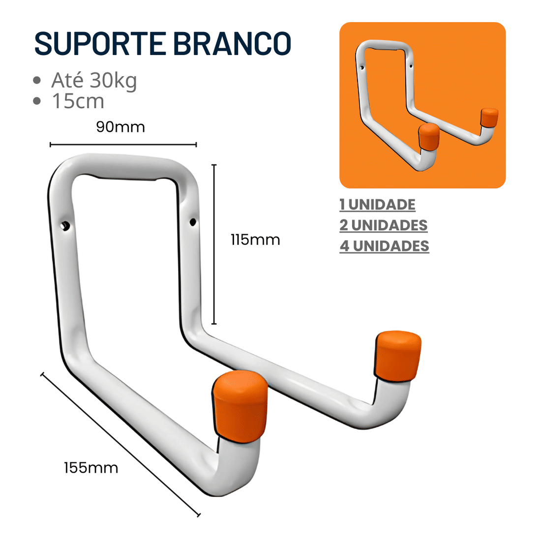Suporte Gancho Multiuso Branco de Aço para Parede