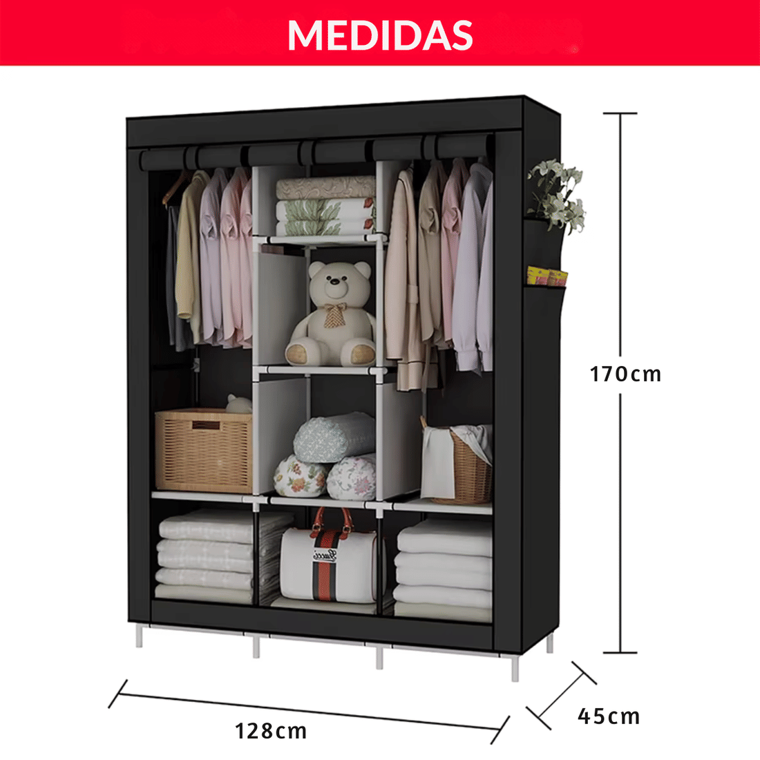 Guarda Roupa Dobrável Portátil Armário Organizador 3 Portas