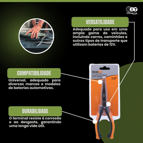 Alicate De Pesca Emborrachado Ponta Alongada Aço Bico 7,5