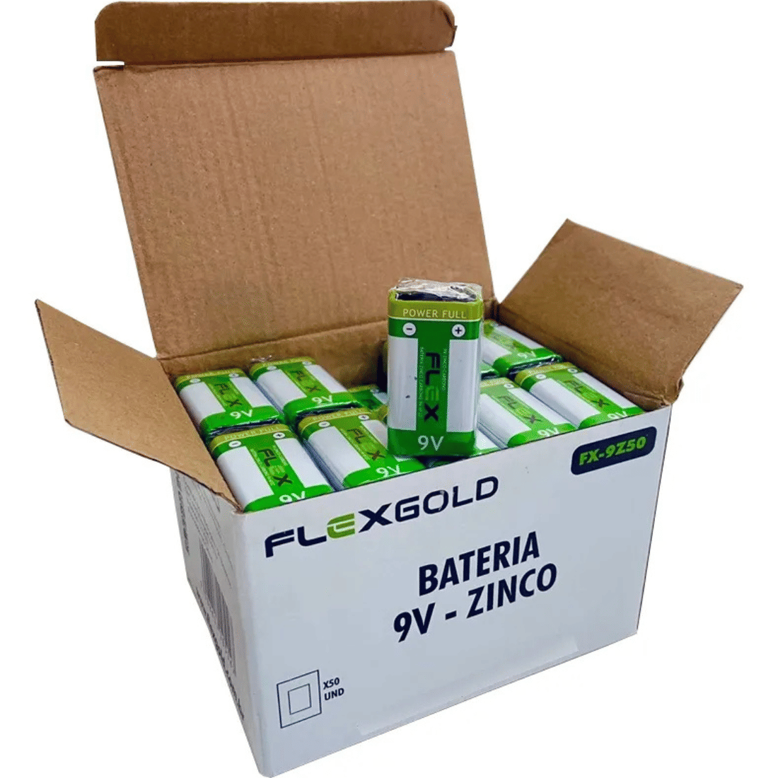 Bateria Zinco 9v Carbono Carvão Flex Caixa C/ 50Unds Violão Sensor Infra Microfone Radio