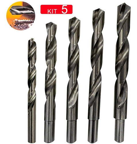 Kit 5 Broca Aço Rápido 11+ 13+ 15+ 17+ 19mm Haste Rebaixada HSS Din338 Kit 5 Broca Aço Rápido 11+ 13+ 15+ 17+ 19mm Haste Rebaixada HSS Din338