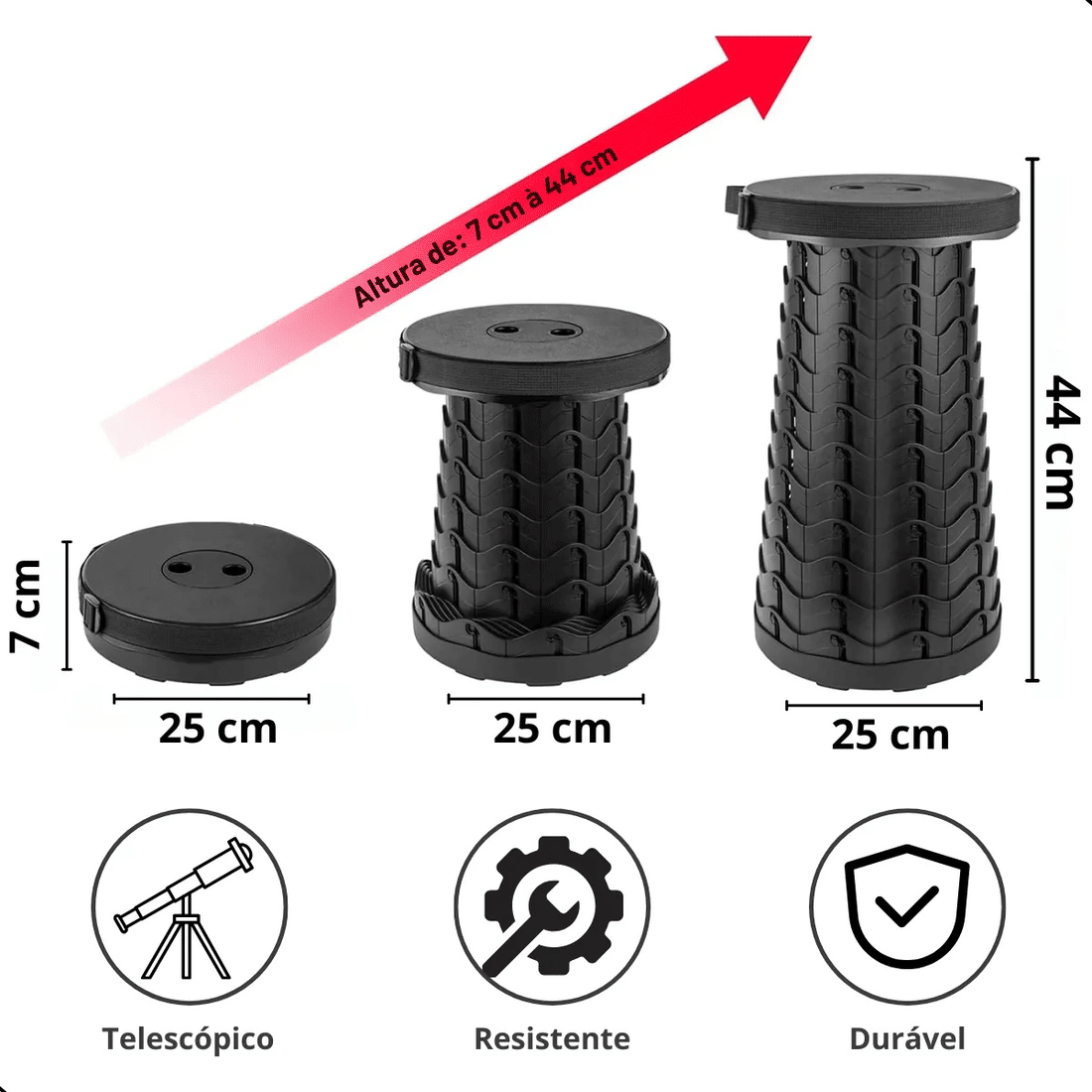 Banqueta Retrátil Banco Portátil com Alça Multiuso Leve Preto
