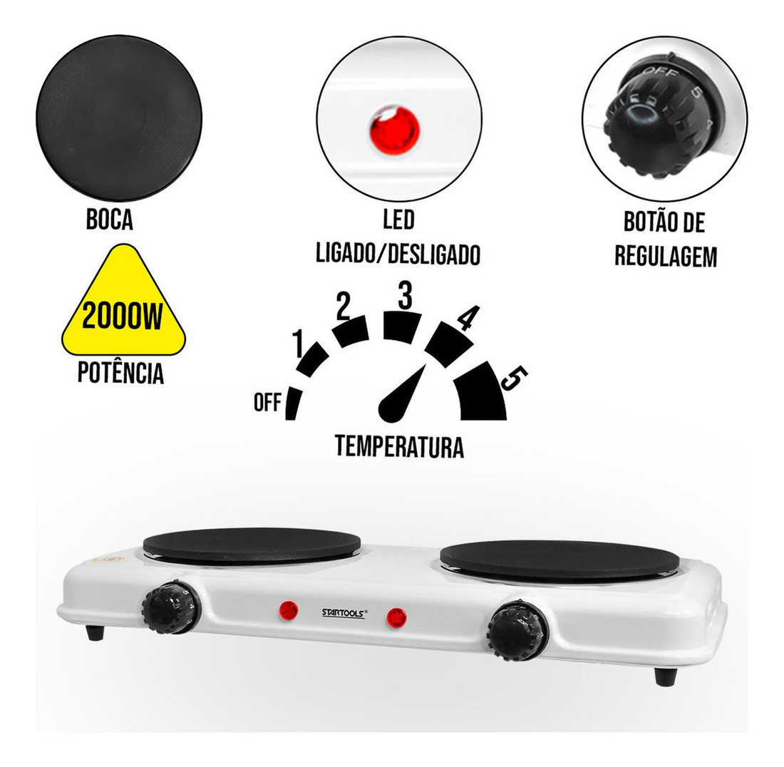 Fogareiro Elétrico Chapa Portátil Cozinha Camping Mesa Compacto Fogão Trailer Viagem