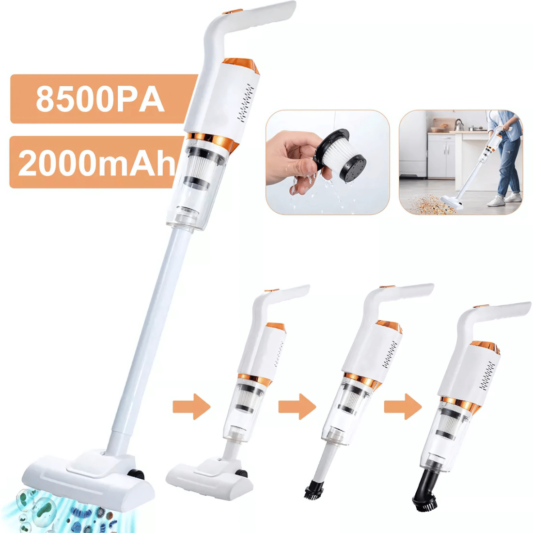 Aspirador de Pó Vertical Recarregável USB 120W Portátil 2 em 1