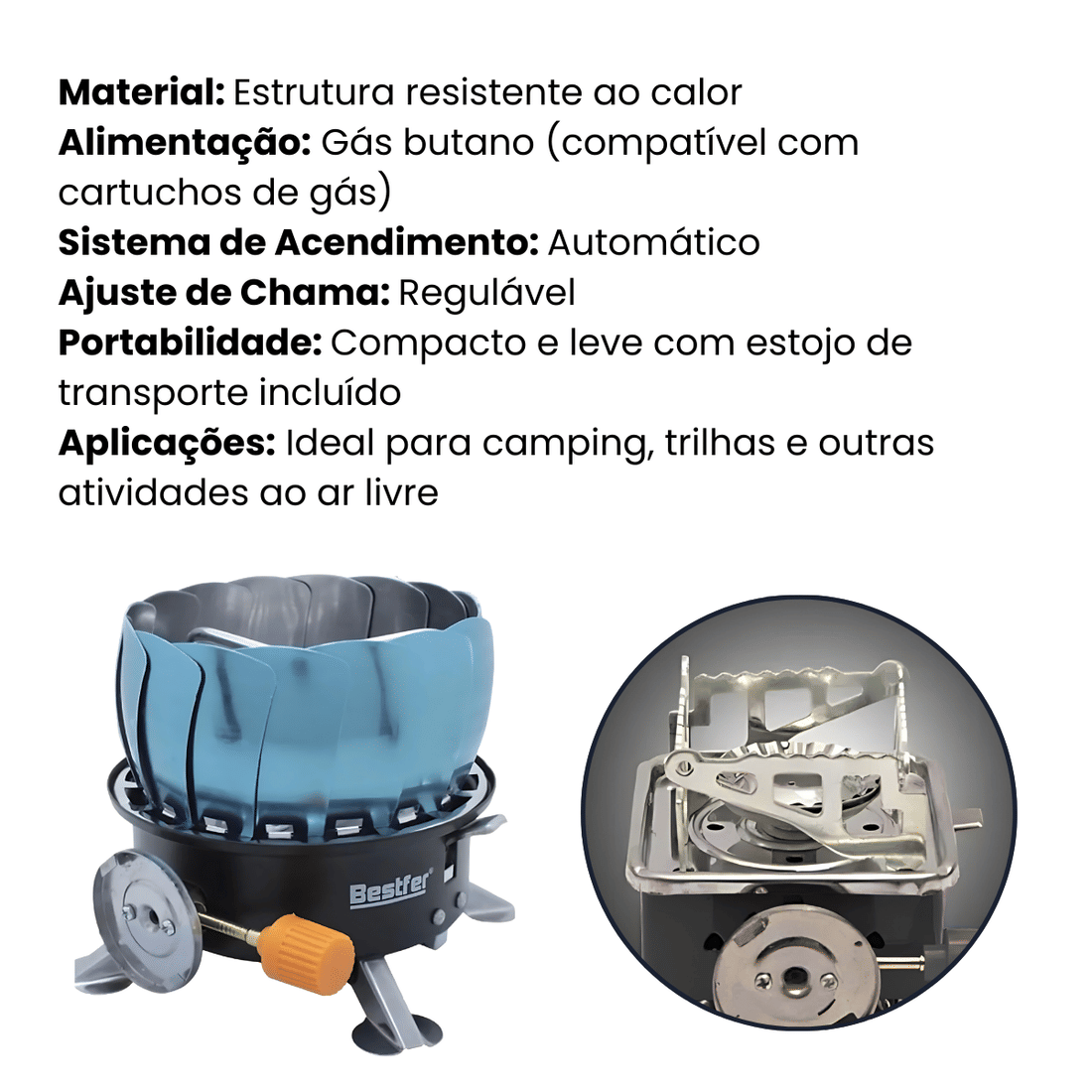 Fogareiro a Gás Portátil Dobrável com Estojo