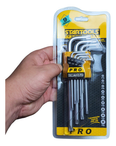 Kit 9 Chaves Torx com Furo Guia T10 a T50 Cromo Vanadium Alta Precisão Profissional